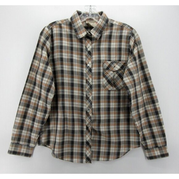 VINTAGE Sears Top Medium Gray 70s Button Up Shirt Plaid Pocket - Picture 1 of 9